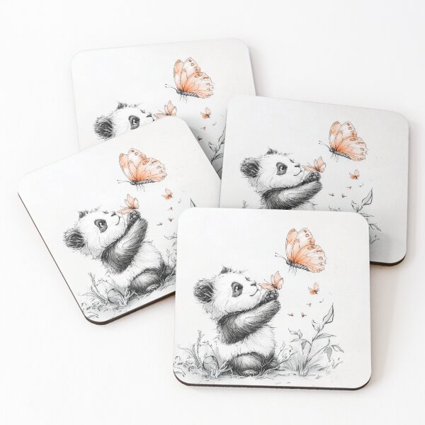 Item preview, Intricate Pen Illustration of Fluffy Panda Playing with Butterfly designed and sold by PaintbrushPlace.