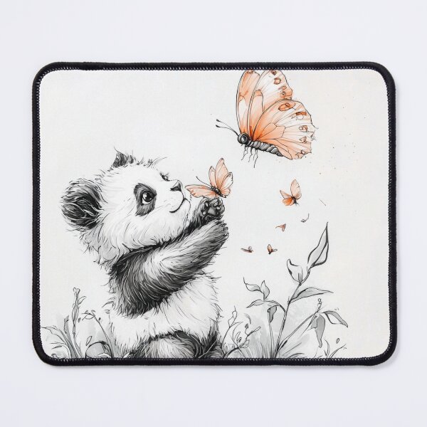 Item preview, Intricate Pen Illustration of Fluffy Panda Playing with Butterfly designed and sold by PaintbrushPlace.