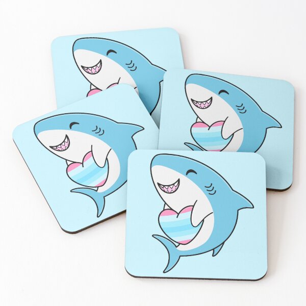 Item preview, Cute Happy Blahaj Blue Shark Holding a Transmasculine Flag Heart designed and sold by AroAxel.