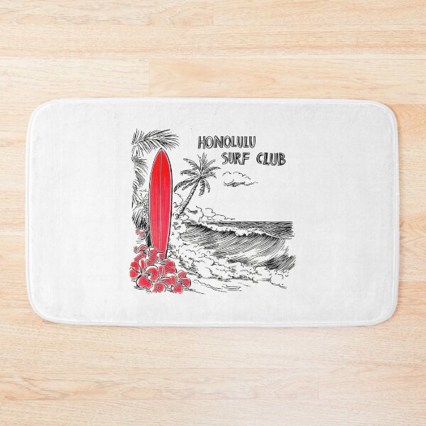 Item preview, Honolulu Surf Club - Sketch Drawing Beach Art with Palm Trees, Red Longboard, and Flowers designed and sold by YardWest.