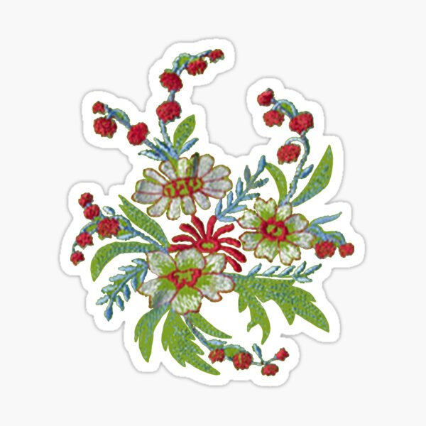 Item preview, Ever Seen Red and White Flowers Embroidery Stitching Green and Blue Design designed and sold by aestheticqueen.