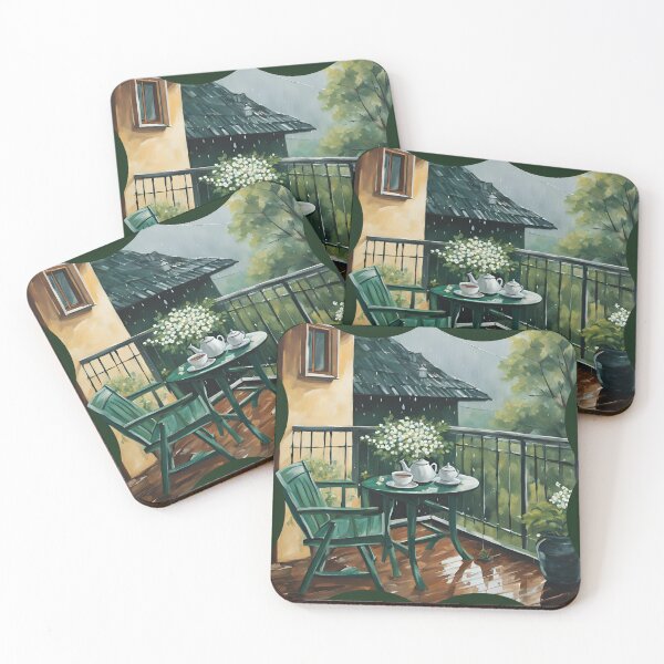 Item preview, Peace of Green: Tea Time on a Wooden Balcony designed and sold by Diclebaybas.