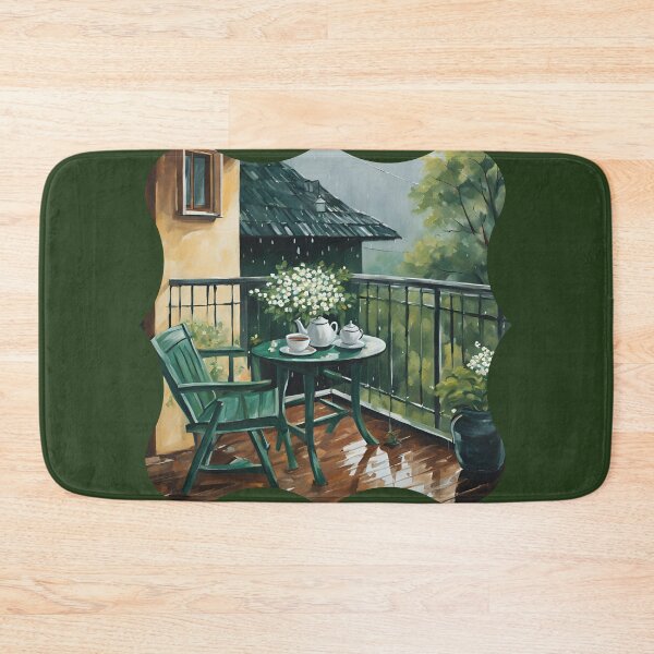Item preview, Peace of Green: Tea Time on a Wooden Balcony designed and sold by Diclebaybas.