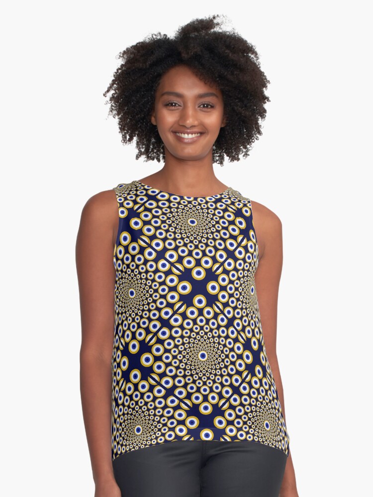Sleeveless Top, We Are Watching You Navy And Gold Diamond Tile designed and sold by Triplicate Limited