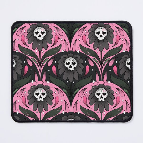 Item preview, Skull Flower Pink Green on Dark Grey Pink designed and sold by Guided by Light Art.