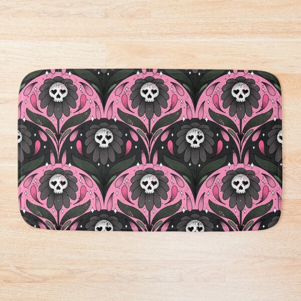 Item preview, Skull Flower Pink Green on Dark Grey Pink designed and sold by Guided by Light Art.