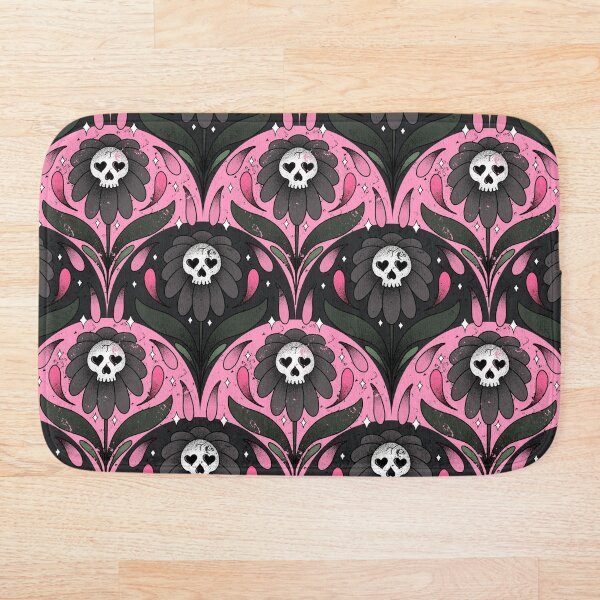 Item preview, Skull Flower Pink Green on Dark Grey Pink designed and sold by Guided by Light Art.