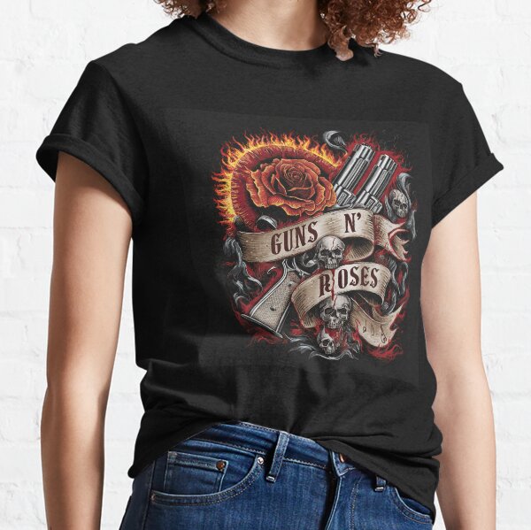 Aperçu de l'œuvre Guns N' Roses Rock Artwork – Conception de T-Shirt audacieux et dynamique créée et vendue par DigitalMoods.