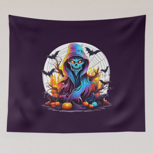 Item preview, Vintage Retro Mystical Halloween design with skeleton ghost and bats for horror fans designed and sold by pod24.
