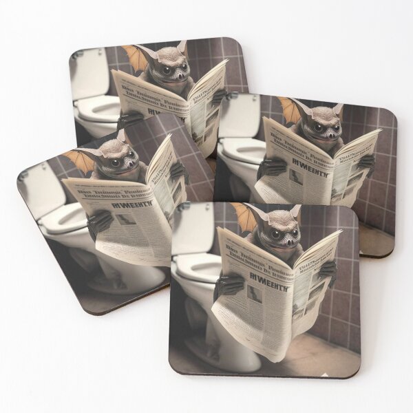 Item preview, Bat Sitting on the Toilet Reading a Newspaper designed and sold by CheekyAnimalz.