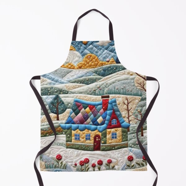 Item preview, Patchwork Cottage in Winter Acrylic Painting designed and sold by MeadowFarmPrint.