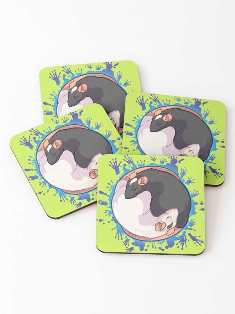 Thumbnail 1 of 5, Coasters (Set of 4), Yin Yang Rats designed and sold by KiRAWRa !.