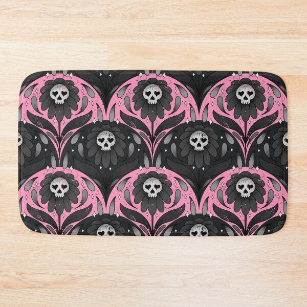 Item preview, Skull Flower greys on Dark Grey Pink designed and sold by Guided by Light Art.