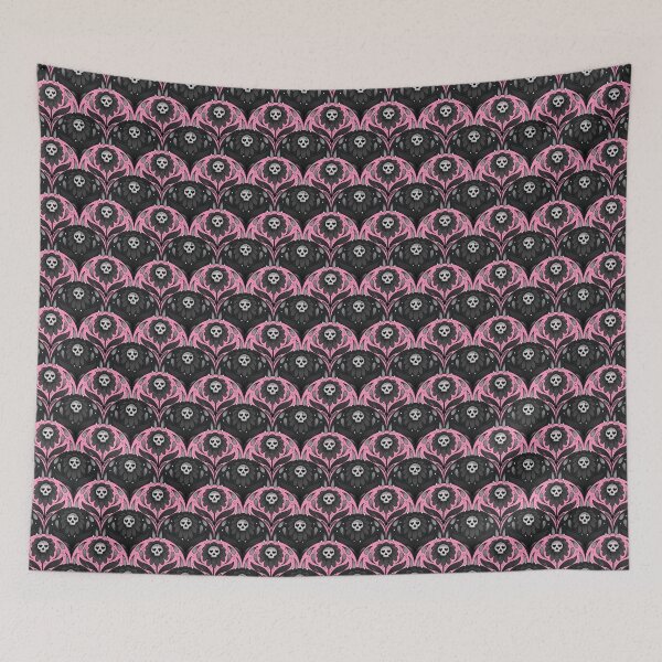 Item preview, Skull Flower greys on Dark Grey Pink designed and sold by Guided by Light Art.