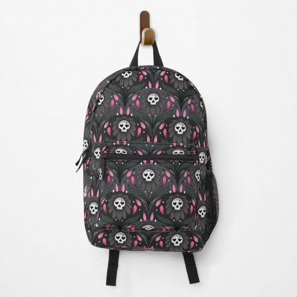 Item preview, Skull Flower Pink Green on Dark and light Grey designed and sold by Guided by Light Art.