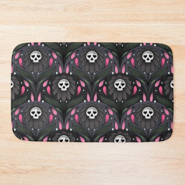 Item preview, Skull Flower Pink Green on Dark and light Grey designed and sold by Guided by Light Art.