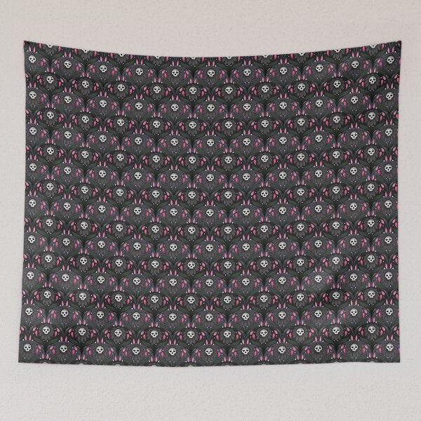 Item preview, Skull Flower Pink Green on Dark and light Grey designed and sold by Guided by Light Art.