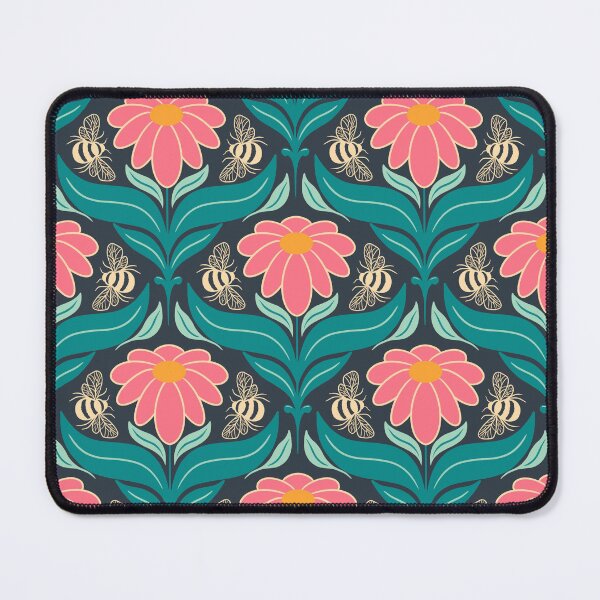 Item preview, Abejas Flor Rosa Rojizo Sobre Azul Oscuro designed and sold by Guided by Light Art.