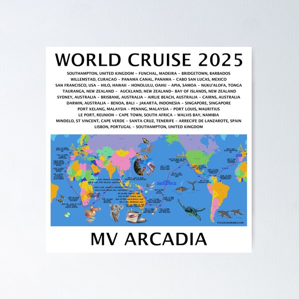 Item preview, P@O 2025 J501 WORLD CRUISE FULLY ILLUSTRATED ROUTE MAP designed and sold by stilgoe.