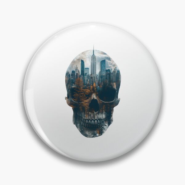 Item preview, Fine art realistic skull with double exposure with New York City building designed and sold by Ou-SunShine.