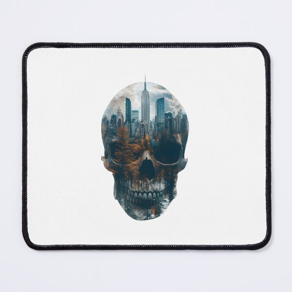 Item preview, Fine art realistic skull with double exposure with New York City building designed and sold by Ou-SunShine.