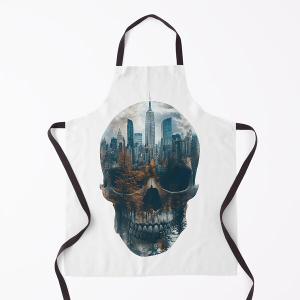 Item preview, Fine art realistic skull with double exposure with New York City building designed and sold by Ou-SunShine.