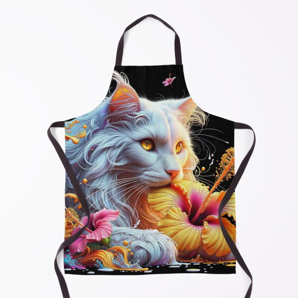 Item preview, Celestial Lunar Cat with Vibrant Hibiscus Flower 4K Wallpaper designed and sold by Keirnyx.