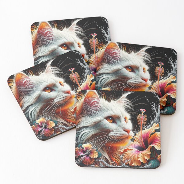 Item preview, Celestial Lunar Cat with Vibrant Hibiscus Flower 4K Wallpaper designed and sold by Keirnyx.