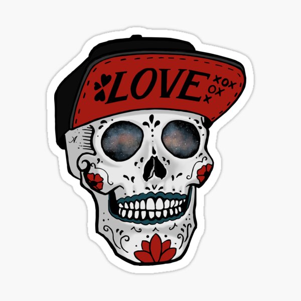 Love Sugar Skull and Flat bill hat Sticker