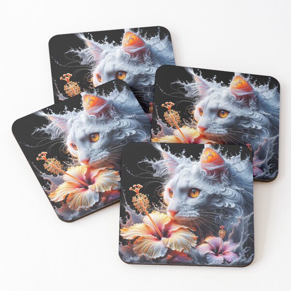 Item preview, Pure Celestial Lunar Cat with Vibrant Hibiscus Flower 4K Wallpaper designed and sold by Keirnyx.