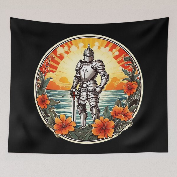 Item preview, Hawaii Medieval Knight in Armor By The Ocean with Orchids and Waves designed and sold by NautiChic.