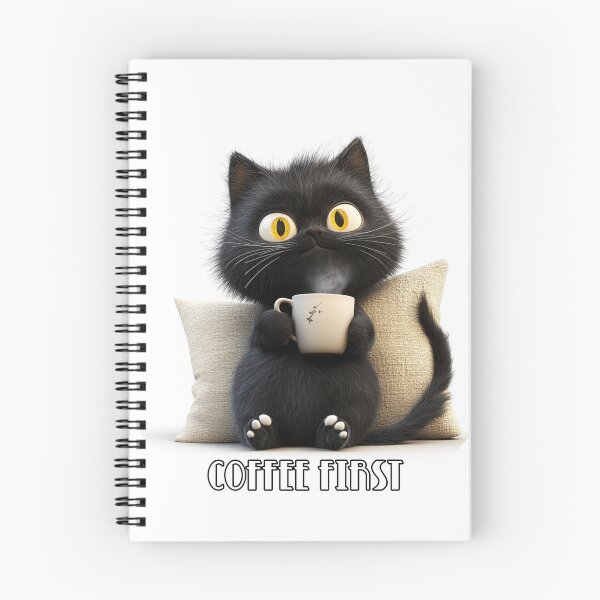 Artikelvorschau, Coffee First - Süße schwarze Katze entworfen und verkauft von FunMonkeyDesign.