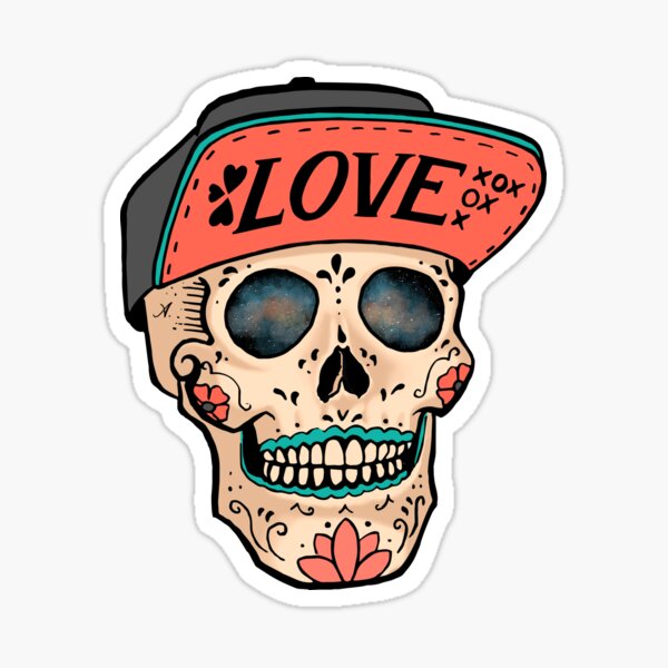 Love Sugar Skull and Flat bill hat Sticker