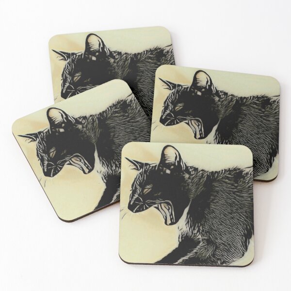 Item preview, Hissing black cat yellow background  designed and sold by LinnJames0920.