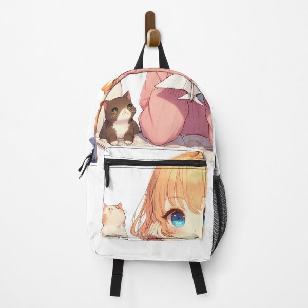 Item preview, Anime blonde girl, Girl with 4 cute cats, girl with toy, floating, paper airplane. designed and sold by MigWhimsy.