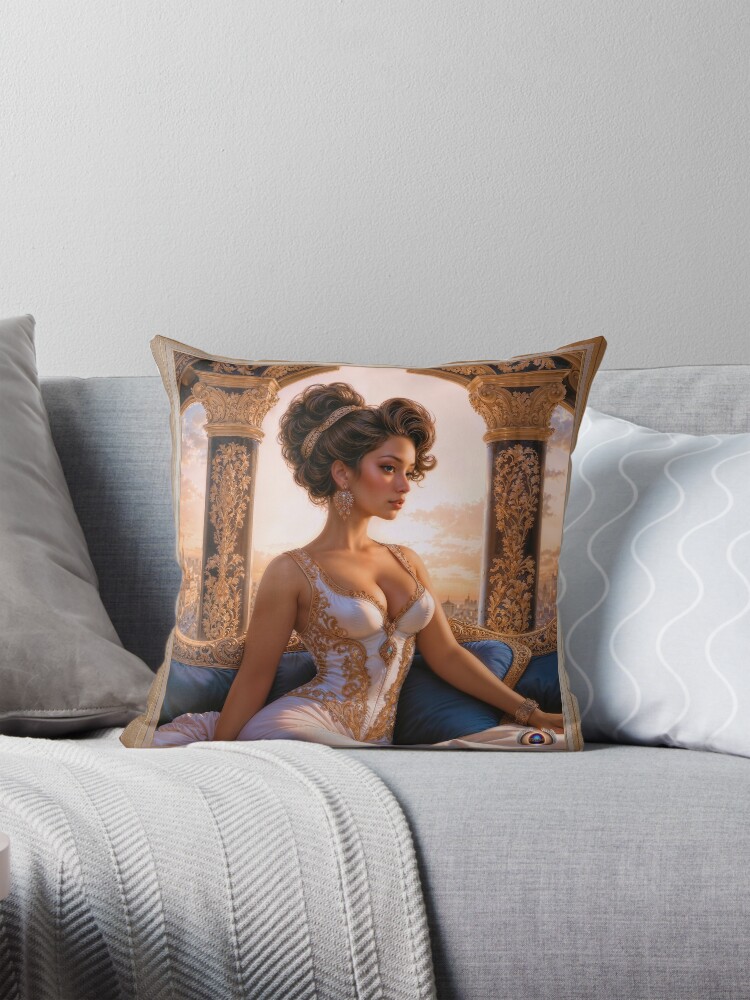 Her Ethereal Grace Outshines The Sun Pin-Up Illustration AI Concept Art by Xzendor7 - Her Beauty Is Eternal 4 Her Ethereal Grace Outshines The Sun Pin-Up Illustration Striking AI Concept Art by Xzendor7 Decorative Art Print Throw Pillow