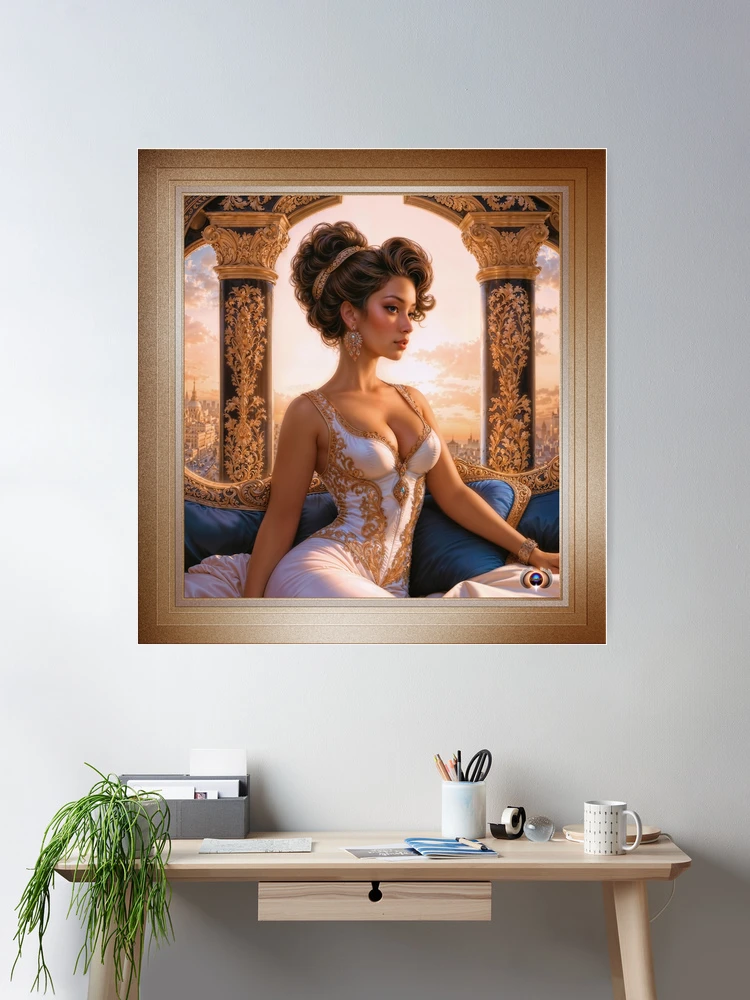 Her Ethereal Grace Outshines The Sun Pin-Up Illustration AI Concept Art by Xzendor7 - Her Beauty Is Eternal 2 Her Ethereal Grace Outshines The Sun Pin-Up Illustration Striking AI Concept Art by Xzendor7 Wall Decor Poster Art Print