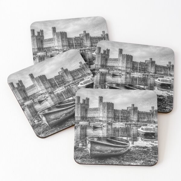 Item preview, Caernarfon Castle Glowing At Dusk, Black And White designed and sold by Paul Thompson Photography.