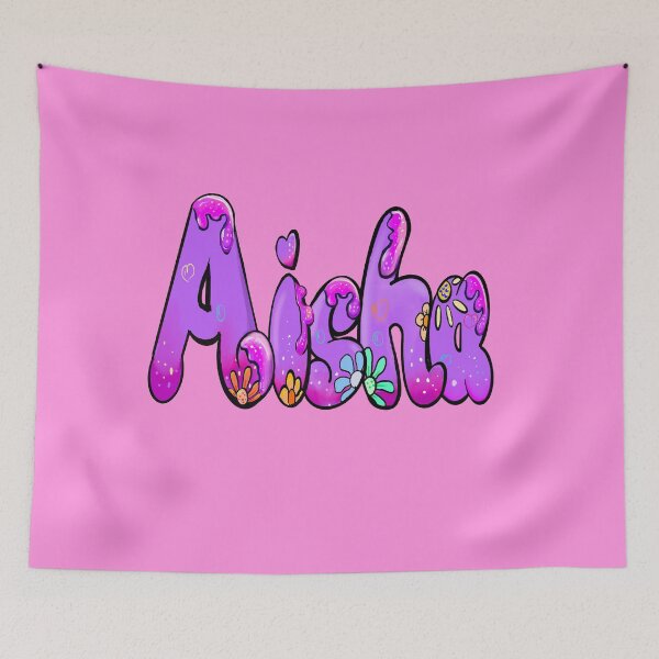 Item preview, Aisha popular girls name woman women’s first name in purple flowers drip calligraphy Aisha designed and sold by Artonmytee.