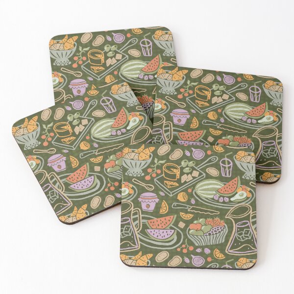 Item preview, Retro picnic pattern on dark green designed and sold by Miss-Belle.