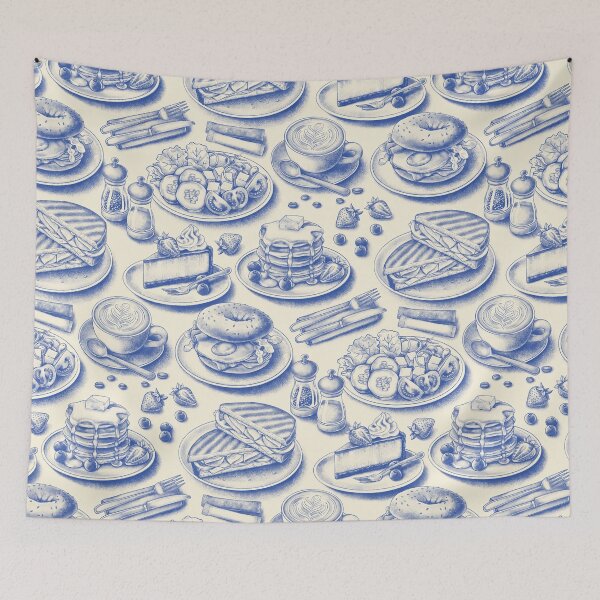 Item preview, Coffee Shop Toile - blue and cream designed and sold by Perrin Le Feuvre.