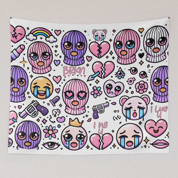 Item preview, Emo Sad Girl with Ski Mask and Broken Hearts Makeup designed and sold by KawaiiCherryPie.