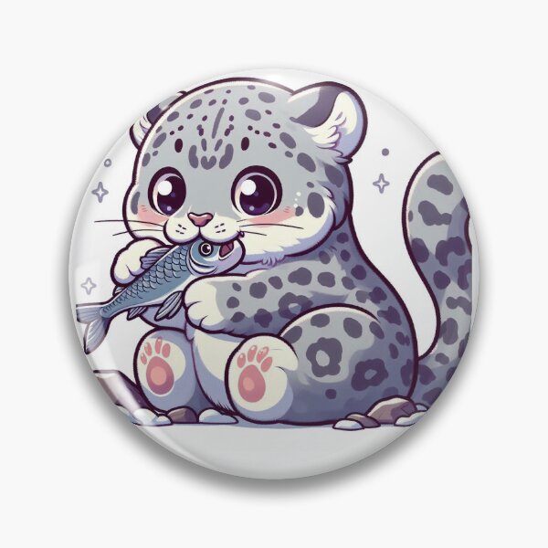 Artikelvorschau, Süßer Kawaii Schneeleopard, der Fisch isst entworfen und verkauft von Brzdacu.