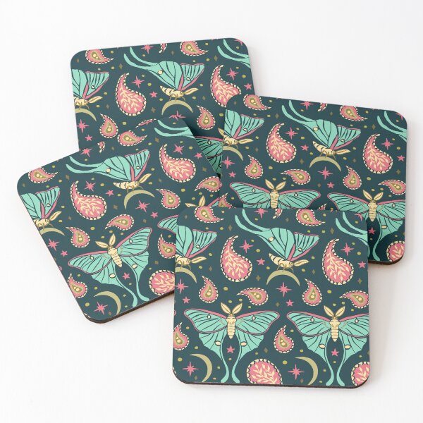 Item preview, Teal Luna Moth and Paisley Pattern. Pink Floral Celestial Butterfly Design designed and sold by paldronma.