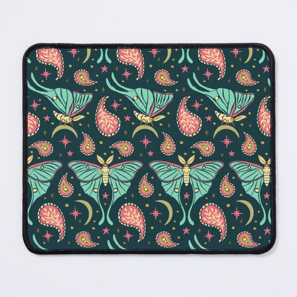 Item preview, Teal Luna Moth and Paisley Pattern. Pink Floral Celestial Butterfly Design designed and sold by paldronma.