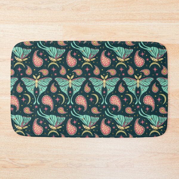 Item preview, Teal Luna Moth and Paisley Pattern. Pink Floral Celestial Butterfly Design designed and sold by paldronma.