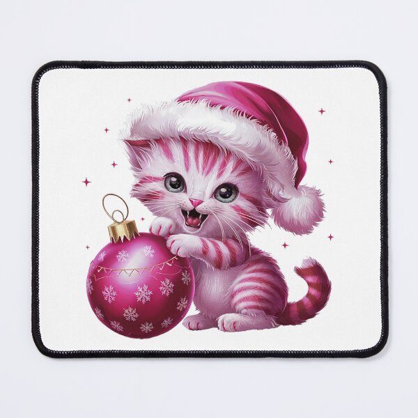 Item preview, Pink Christmas Kitty Playing With Ornament | White designed and sold by PinkGoddessLove.