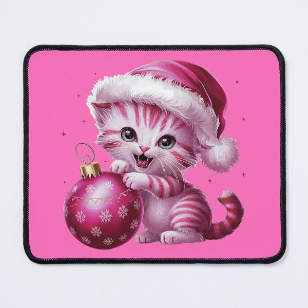 Item preview, Pink Christmas Kitty Playing With Ornament | Pink designed and sold by PinkGoddessLove.