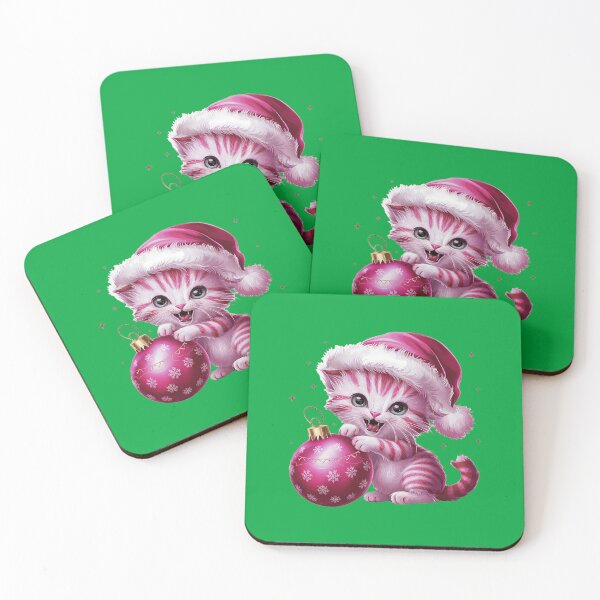 Item preview, Pink Christmas Kitty Playing With Ornament | Green designed and sold by PinkGoddessLove.