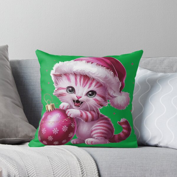 Item preview, Pink Christmas Kitty Playing With Ornament | Green designed and sold by PinkGoddessLove.